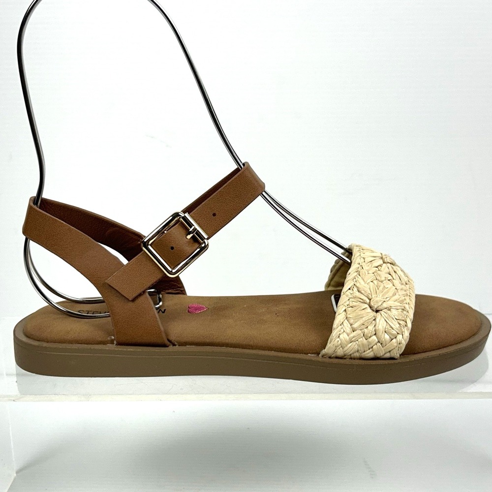 Steve Madden Kids Girls Size 3 Tan Woven Straw Slingback Sandals Pink NEW